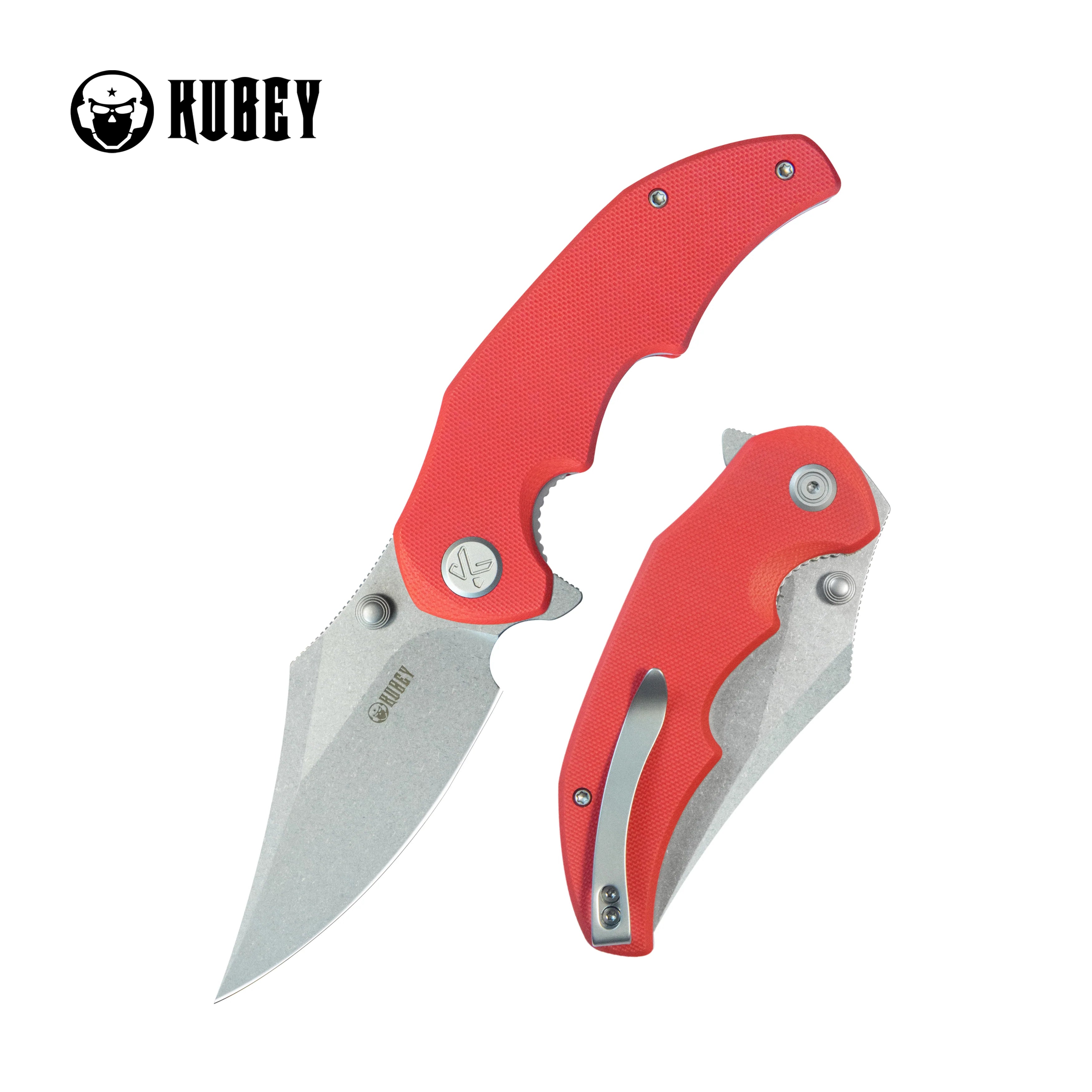 Kubey Ceto | Red G10 & Beadblast 14C28N (Clip Point EDC)