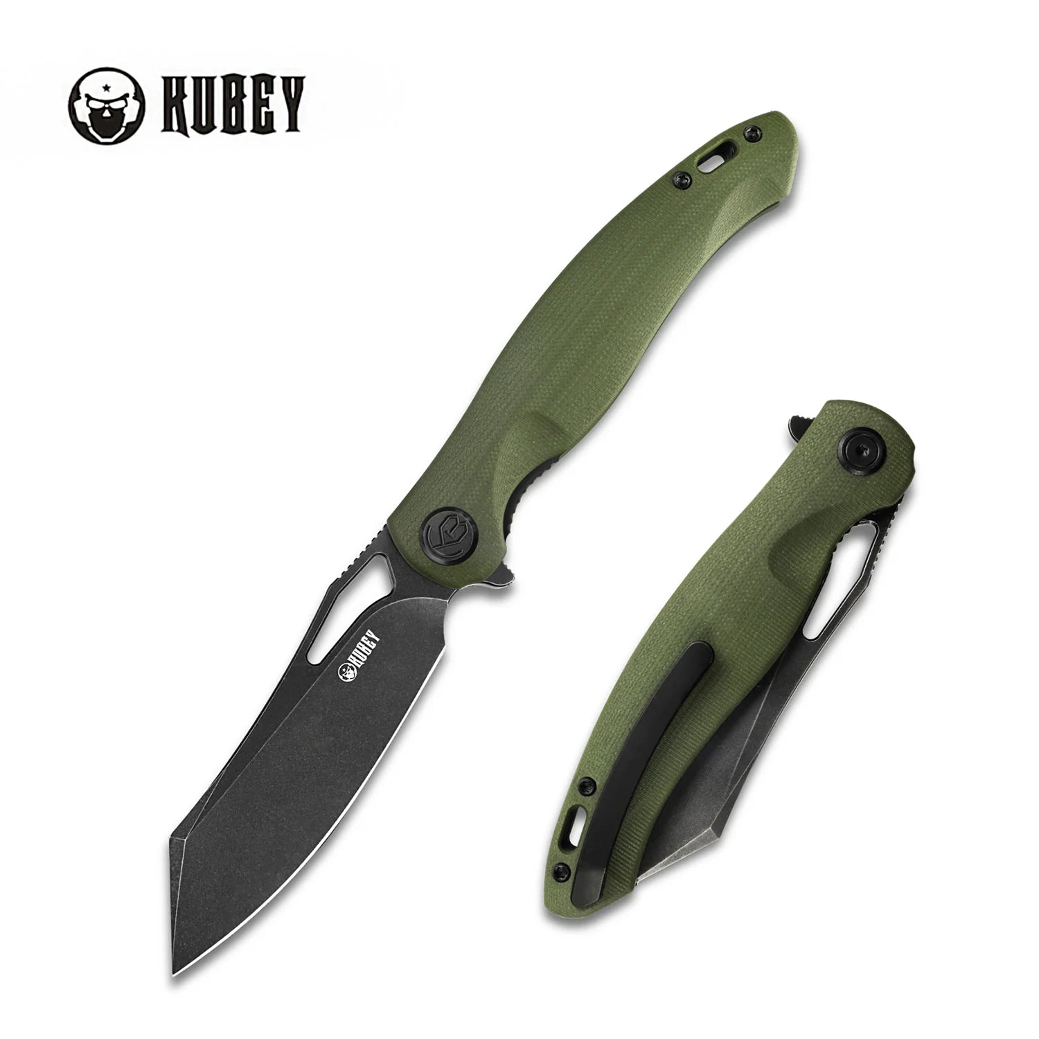 Kubey Drake | Green G10 & Dark Stonewashed AUS-10 (Tanto Liner Lock)