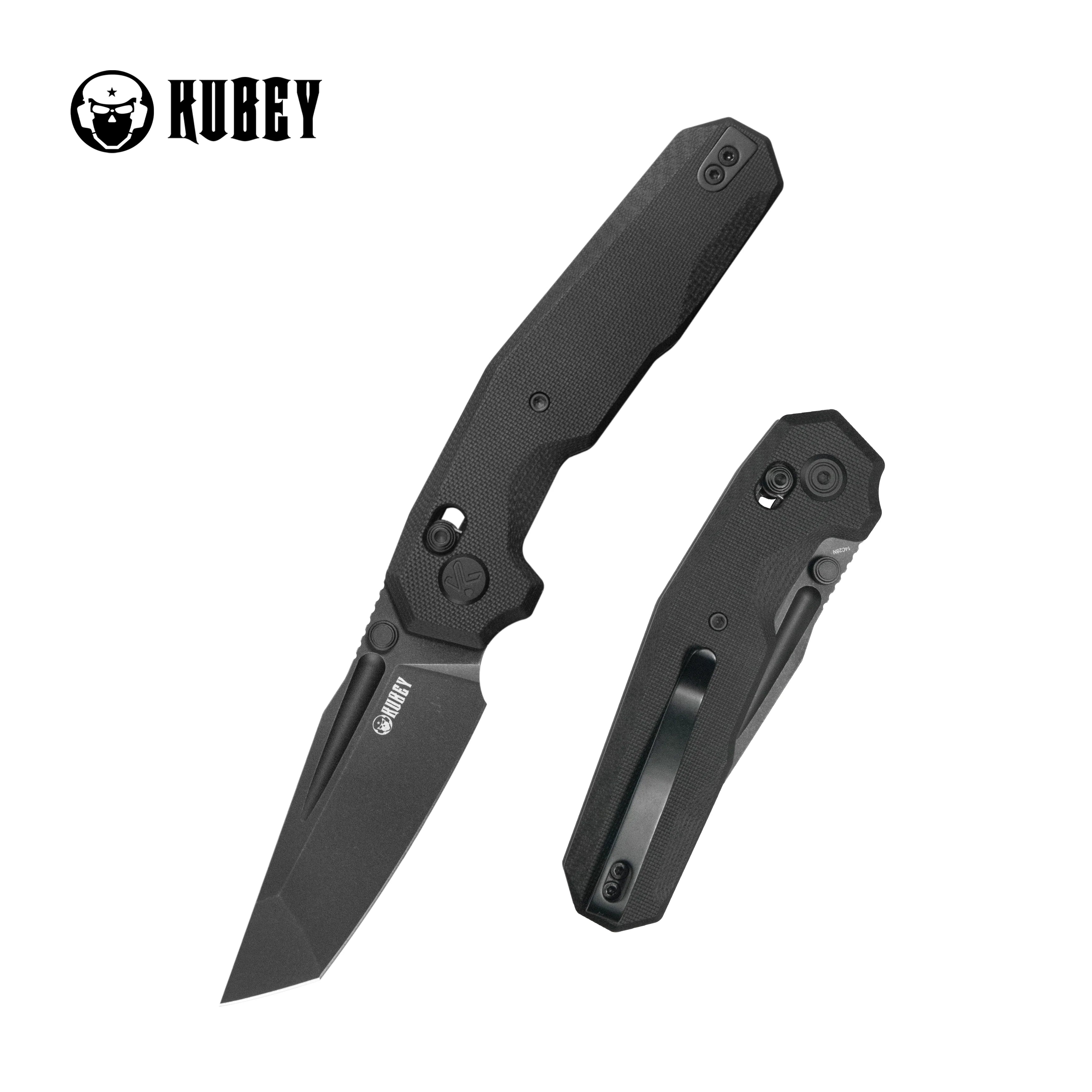 Kubey Carve | Black G10 & Dark Stonewashed Tanto (Crossbar Lock)